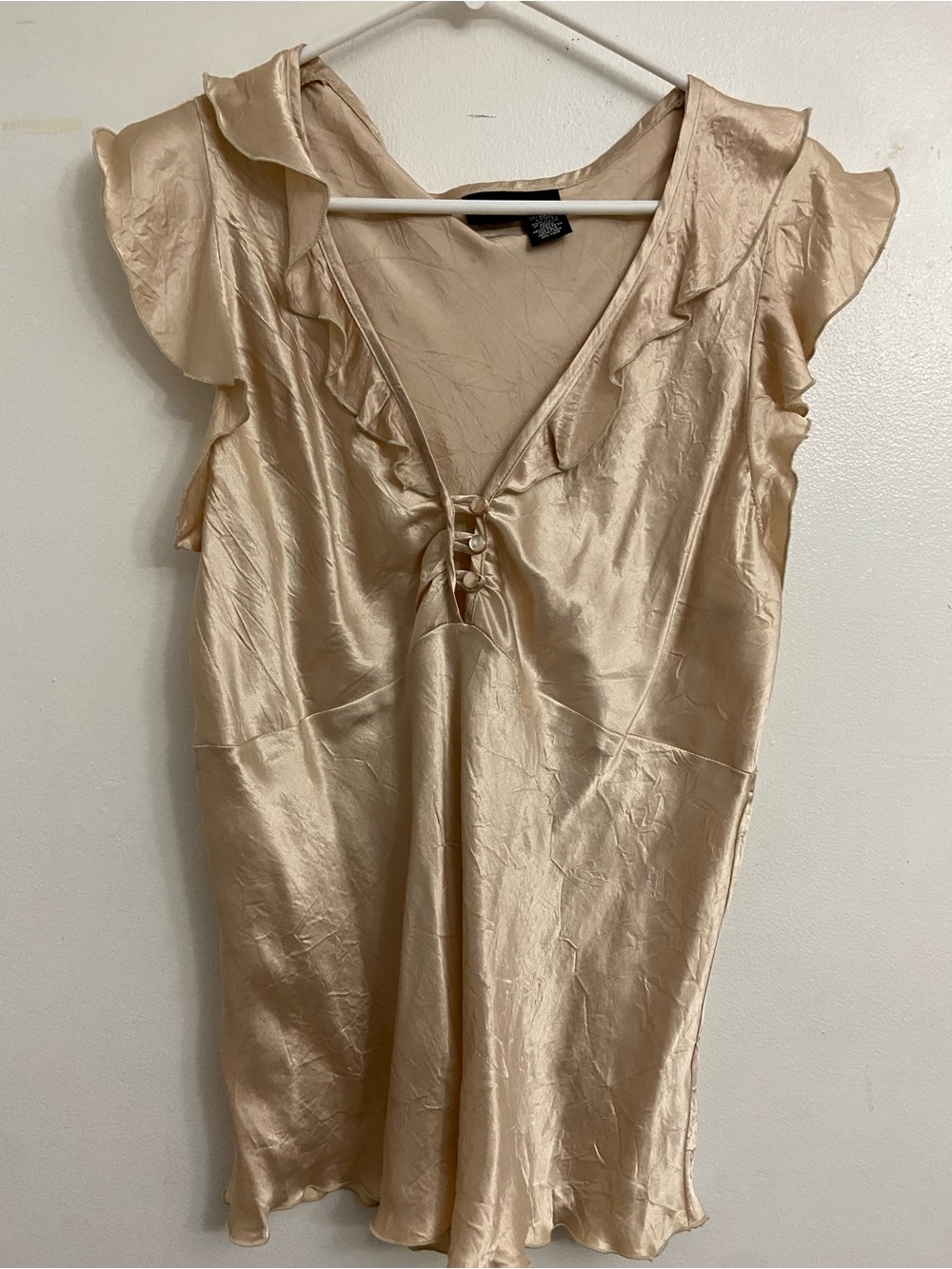 Mixit Champagne Satin top with Ruffle Trim